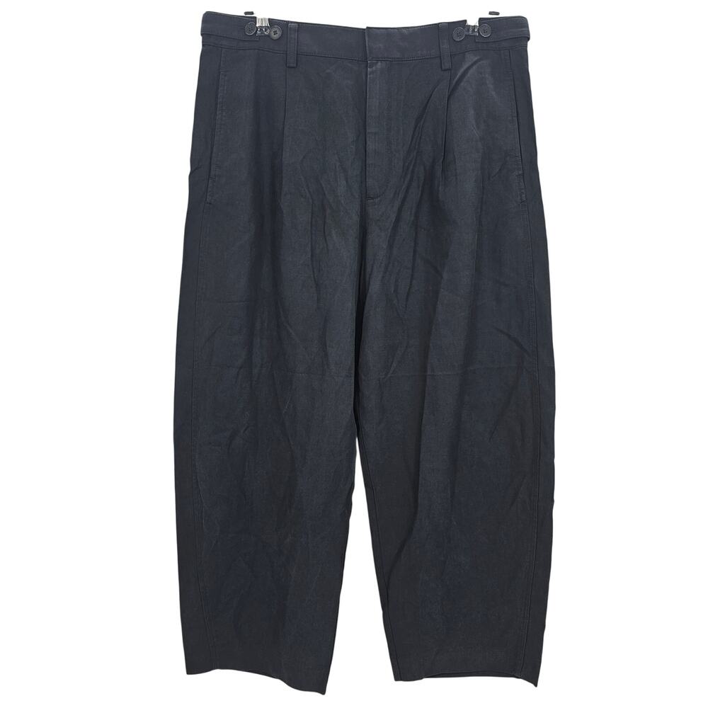 Madewell Womans size 12S The Short barrel Leg Linen Blend Pants Black OA019 NEW